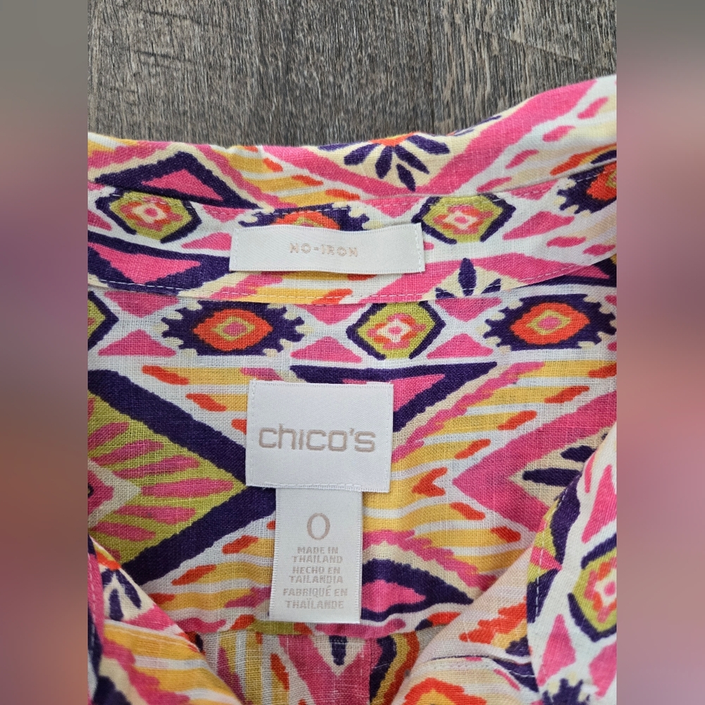 Chico's Ikat Button Back Linen Top, Size 0 (Small) - Picture 7 of 10